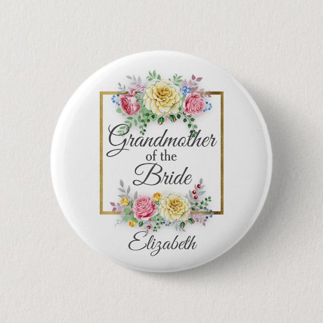 Rosa och gula blommiga mormor till bruden knapp (Framsida)