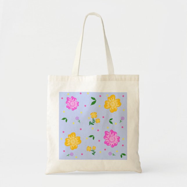 Rosa och gula blommiga sömlösa mönster tygkasse (Framsidan)
