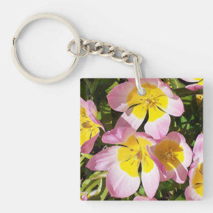 Rosa och Gula blommor akryl Nyckelring