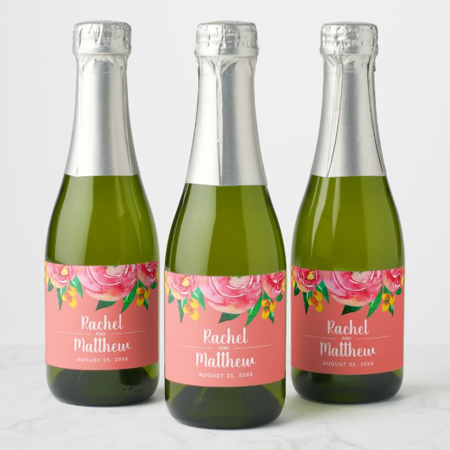 Rosa och Gula Blommor Akvarell Mini (Flaskor)