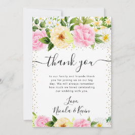 Rosa och Gula blommor Bröllop Tack Kort