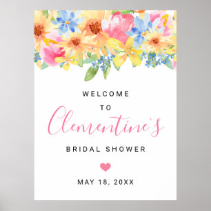 Rosa och gula blommor Bröllopsdusch välkommen Poster