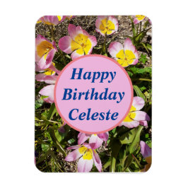 Rosa och Gula blommor födelsedag Magnet