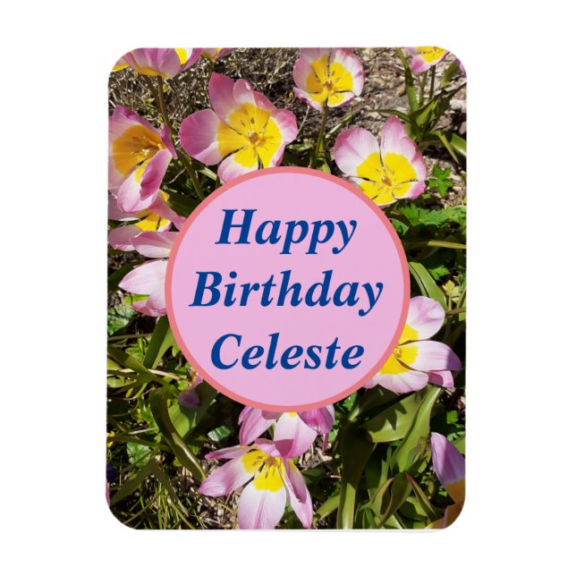 Rosa och Gula blommor födelsedag Magnet (Vertikal)