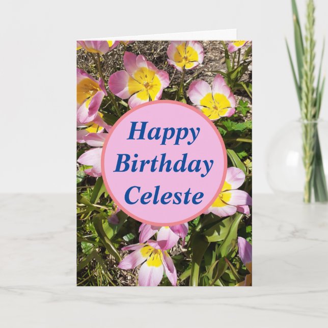 Rosa och Gula blommor födelsedagskort Kort (Framsida)