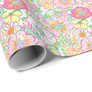 Rosa och Gula blommor för utskrift av Preppy Handf Presentpapper
