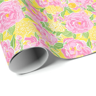 Rosa och Gula blommor för utskrift av Preppy Handf Presentpapper