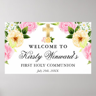 Rosa och gula blommor Första nattvarden Poster
