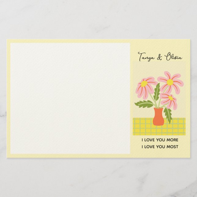 Rosa och gula blommor i en vas Design Brevpapper (Framsida)