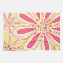 Rosa och Gula blommor Kökshandduk