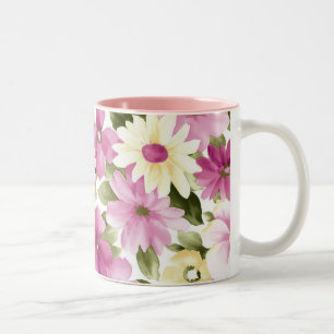 Rosa och Gula blommor Mönster Mugg