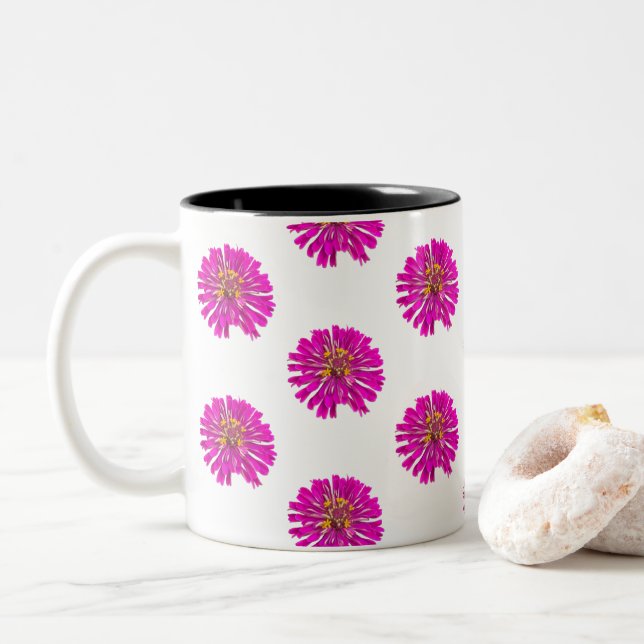 Rosa och gula blommor Två-Tonad mugg (Med munk)