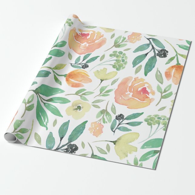 Rosa och Gula blommor vattenfärger Sömlös patron Presentpapper (Utrullad)