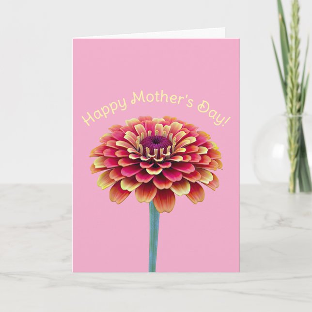 Rosa och gula ljusa blommor mors dag  kort (Framsida)