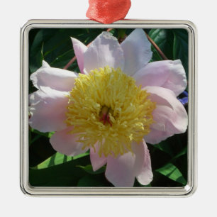 Rosa och gula peonior vacker blomsterprakt julgransprydnad metall