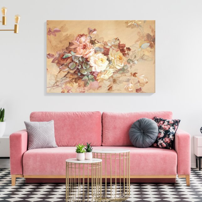 Rosa och gula rosor – Franz Bischoff Canvastryck (Insitu (Vardagsrum))