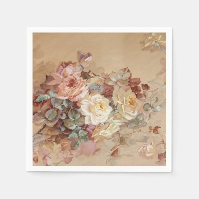 Rosa och gula rosor – Franz Bischoff Pappersservett (Framsidan)
