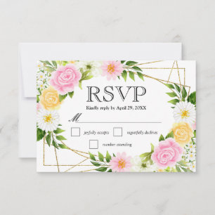 Rosa och gula sommarblommor bröllop OSA kort