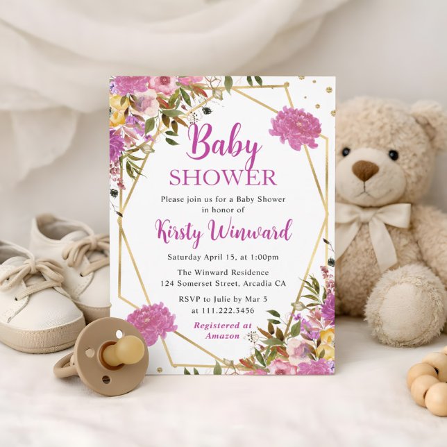 Rosa och gula sommarblommor ram baby shower inbjudningar (Skapare uppladdad)