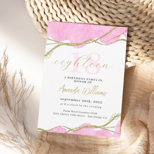 Rosa och Guld 18:e födelsedagsinbjudan Inbjudningar (Skapare uppladdad)