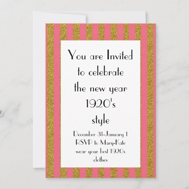 Rosa och Guld 1920-talets Gatsby New Year Party Inbjudningar (Framsida)