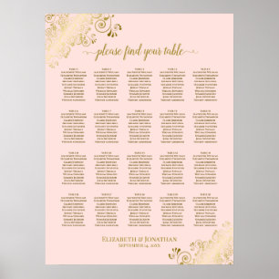Rosa och Guld 20-sätesdiagram för Bröllop i Bord Poster