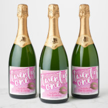 Rosa och Guld 21-års Födelsedags Glänsande Vin Eti