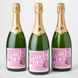 Rosa och Guld 21-års Födelsedags Glänsande Vin Eti
