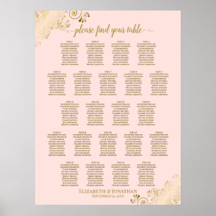 Rosa och Guld 22 passagerarlistor för Bröllop i B Poster