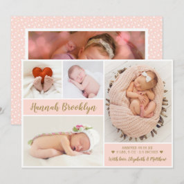 Rosa och Guld 4 Fotokollage Birth Notice Meddelande