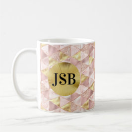 Rosa och Guld Abstrakt Art Monogram Mugg