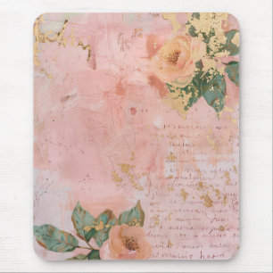 Rosa och guld Abstrakt Blommig Konst Musmatta