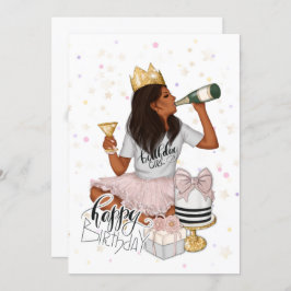 Rosa och Guld African American Girl Födelsedagsfes Inbjudningar