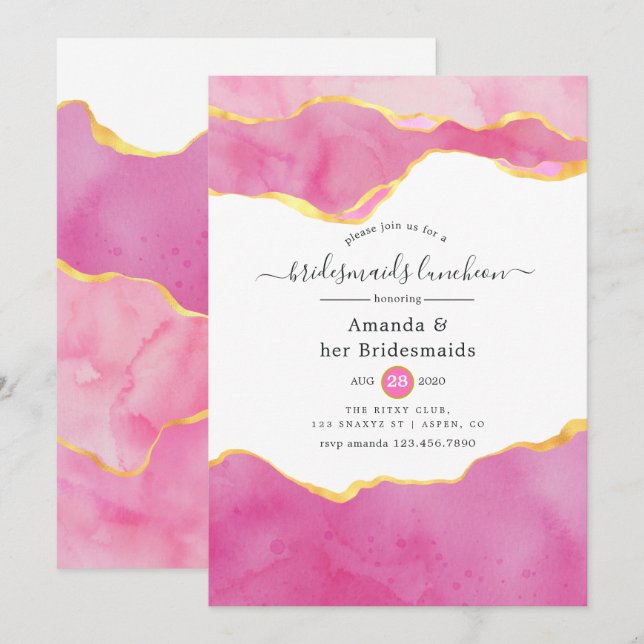 Rosa och Guld Agate Bridesmaids Luncheon Inbjudningar (Fram/baksida)