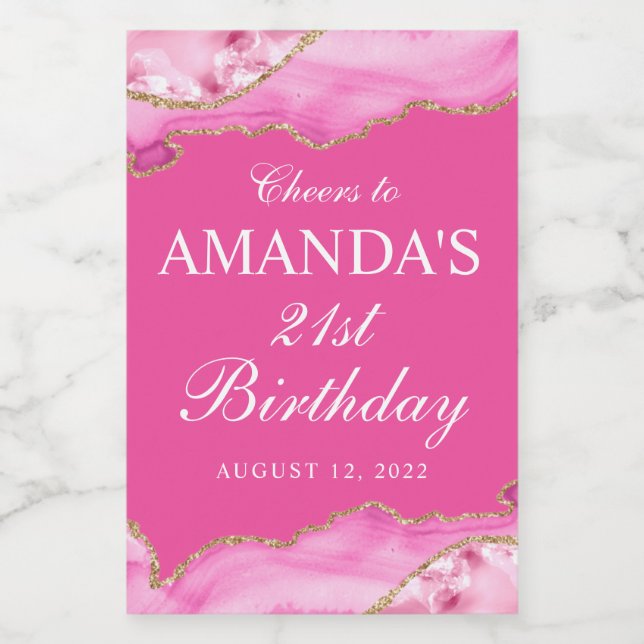 Rosa och guld Agate Marmor Vinetikett (Enkel etikett)