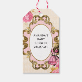 Rosa och guld Alice i Underlandet Baby Shower Presentetikett