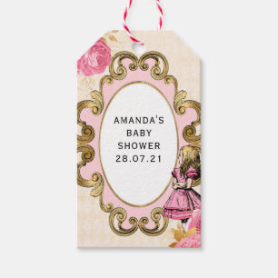 Rosa och Guld Alice i Wonderland Baby Shower Presentetikett