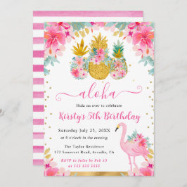 Rosa och Guld ananas och Flamingo Barns födelsedag Inbjudningar