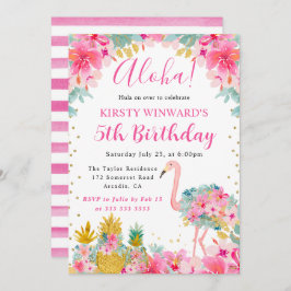 Rosa och Guld ananas och Flamingo Barns födelsedag Inbjudningar