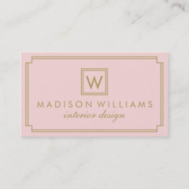 Rosa och Guld Art Deco Monogram Visitkort