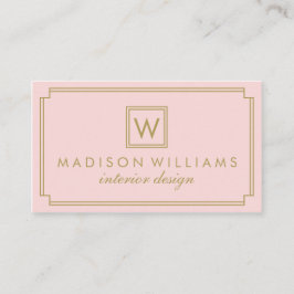 Rosa och Guld Art Deco Monogram Visitkort