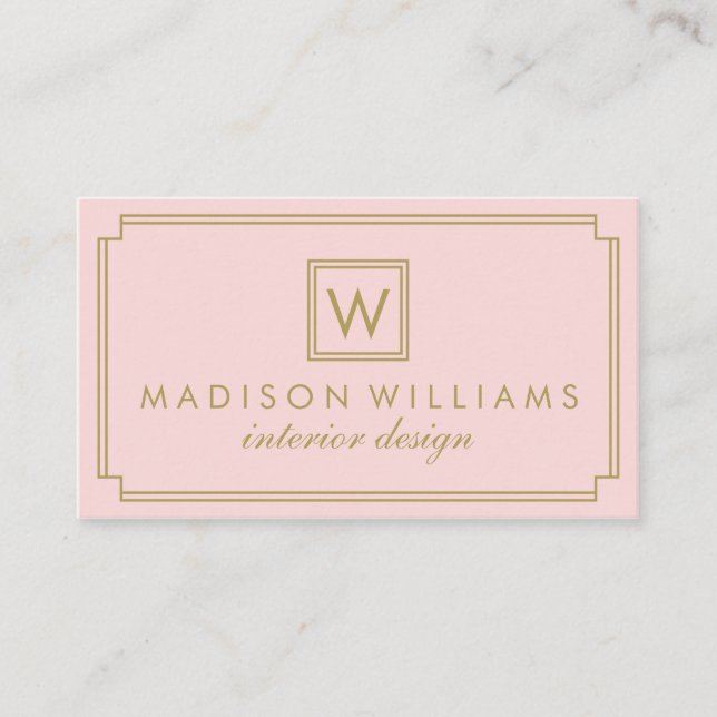 Rosa och Guld Art Deco Monogram Visitkort (Framsida)