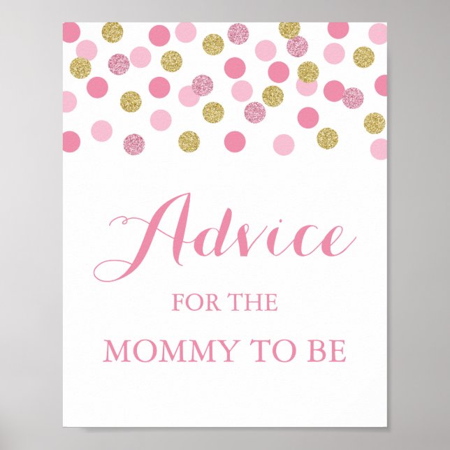 Rosa och Guld Baby Shower Advice for Mamma Sign Poster (Framsidan)