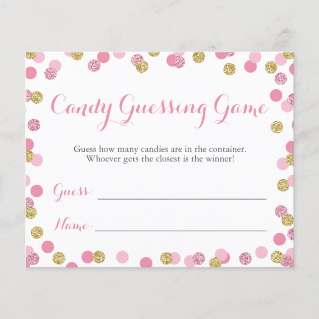 Rosa och Guld Baby Shower Candy Guessing Game (Framsida)