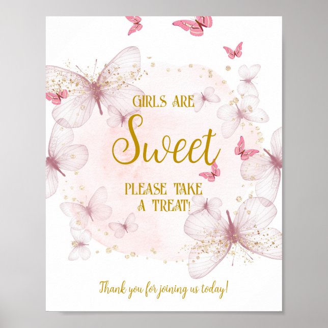 Rosa och Guld Baby Shower Dessert Bord Poster (Framsidan)