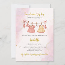 Rosa och guld baby shower-inbjudan