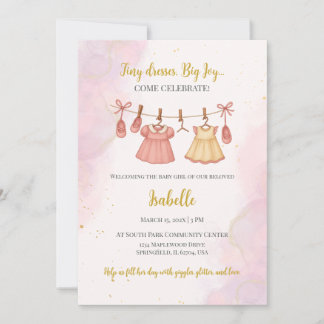 Rosa och guld baby shower-inbjudan