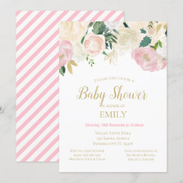 Rosa och guld baby shower-inbjudan, Baby I Inbjudningar