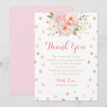 Rosa och Guld Baby Shower Tack du Cards