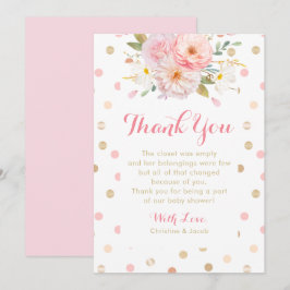 Rosa och Guld Baby Shower Tack du Cards